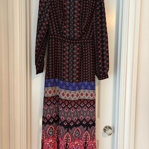 Chic Geometric Long Sleeve Maxi Dress